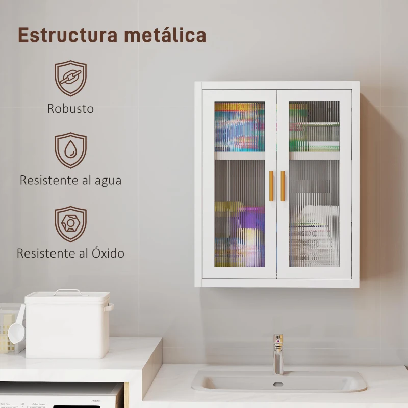 HOMCOM Armario de Baño de Pared Mueble de Baño Colgante Moderno con Estante Ajustable Puertas de Acrílico Blanco