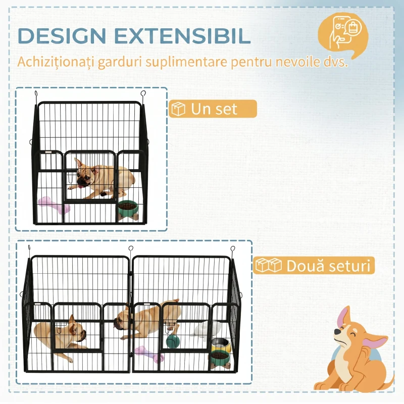 PawHut Gard pentru Câini Pliabil din Metal, pentru Interior și Exterior cu Ușă și Țăruși, 82x82x60cm Gri