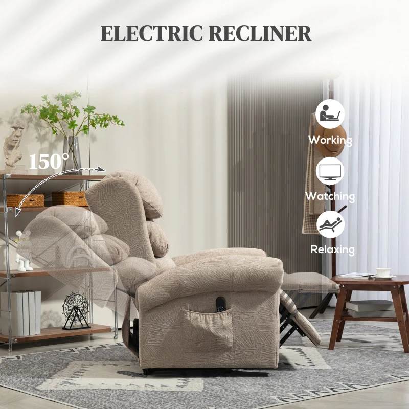 HOMCOM Velvet-Feel Electric Riser Recliner Chair - Khaki