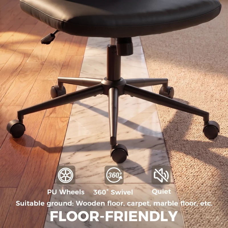 HOMCOM Home Office Desk Chair Height Adjustable Swivel Chair Cross Legged Wide Seat Swivel Wheels Black