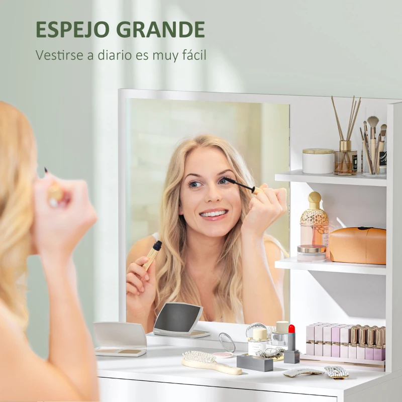 HOMCOM Tocador de Maquillaje con Espejo Mesa de Maquillaje con Cajón y Estantes Abiertos Blanco