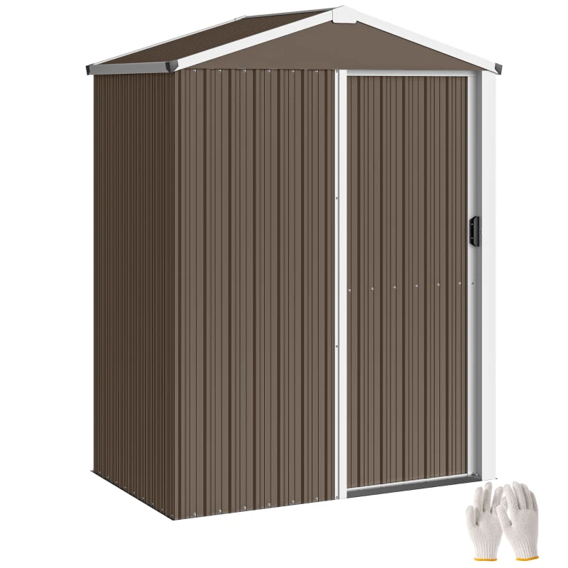 Outsunny Metall Gerätehaus 1,1 m², Geräteschuppen mit Sattedach Abschließbarer Schiebetür Handschuhen, 136 x 87 x 176 cm