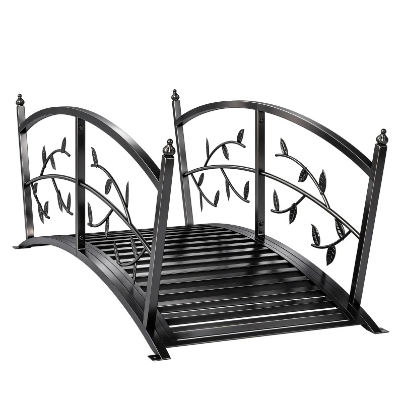 Outsunny Gartenbrücke aus Metall 120 cm Teichbrücke mit Sicherheitsgeländern Antik-Optik Rostbeständig einfache Montage