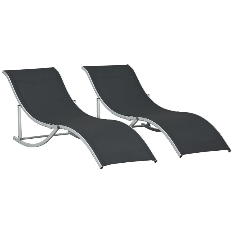 Outsunny Set 2 sezlonguri de Gradina Pliabile, sezlong pentru Plaja din Aluminiu si Textilen, 61x165x63 cm