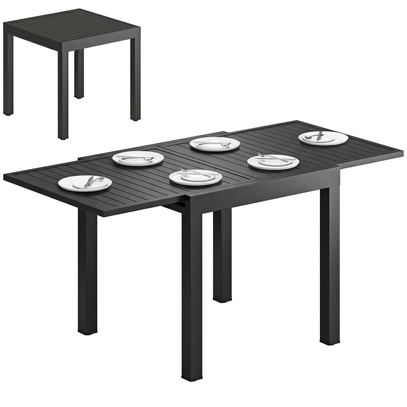 Outsunny Gartentisch Ausziehbarer 80/160 x 80 cm Aluminium Esstisch für 4-6 Personen, Rechteckig mit Lamellenplatte