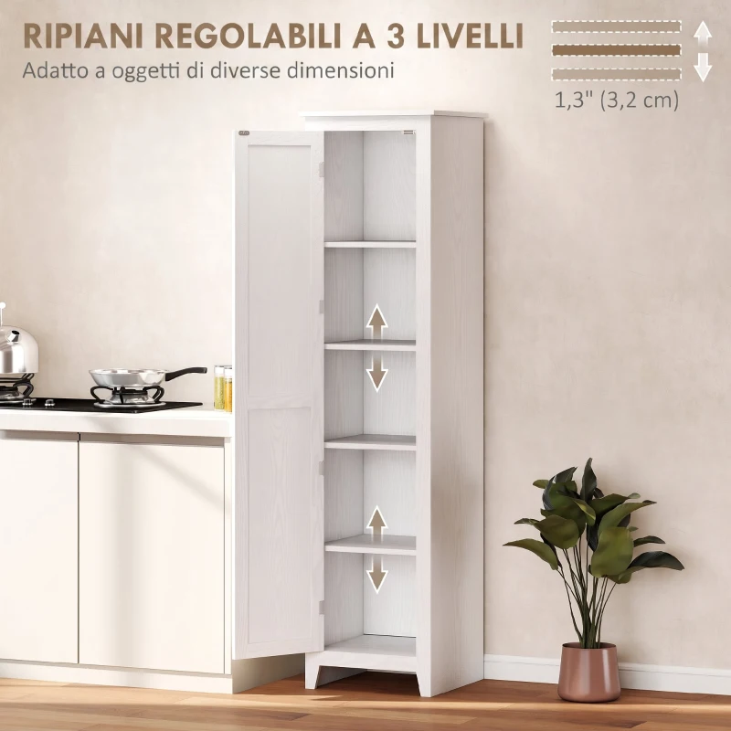 HOMCOM Credenza Cucina Alta Rustica con Anta, Ripiani Regolabili per Sala da Pranzo Soggiorno, 43.5x40x170 cm, Bianco
