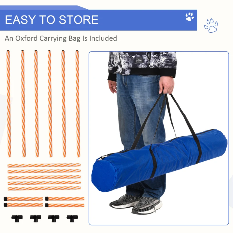 PawHut Dog Agility Equipment Pet Outdoor Training Play Run Obstacle w/ 6 Weaves Poles Whistle Carrying Bag