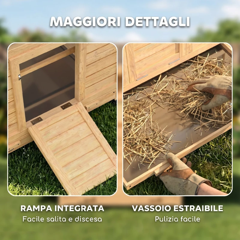 PawHut Pollaio in Legno Casetta Galline Tetto Impermeabile 150x100x96.5cm Giallo