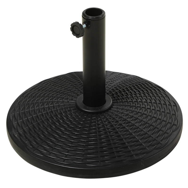 Outsunny Base per Ombrellone Rotonda Effetto Rattan da 12.5kg, Supporto per Pali da 38mm e 48mm, Ø44.5 cm, Nero