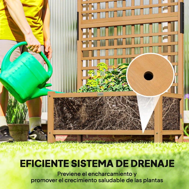 Outsunny Jardinera con Celosía de Madera para Enredaderas Cultivo de Plantas para Patio Terraza 90x45x183 cm Natural