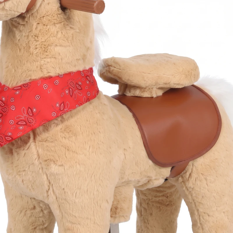 AIYAPLAY Caballo balancín de peluche con cabeza giratoria, ruedas rodantes y sonidos de relincho, desde 2 años, marrón claro
