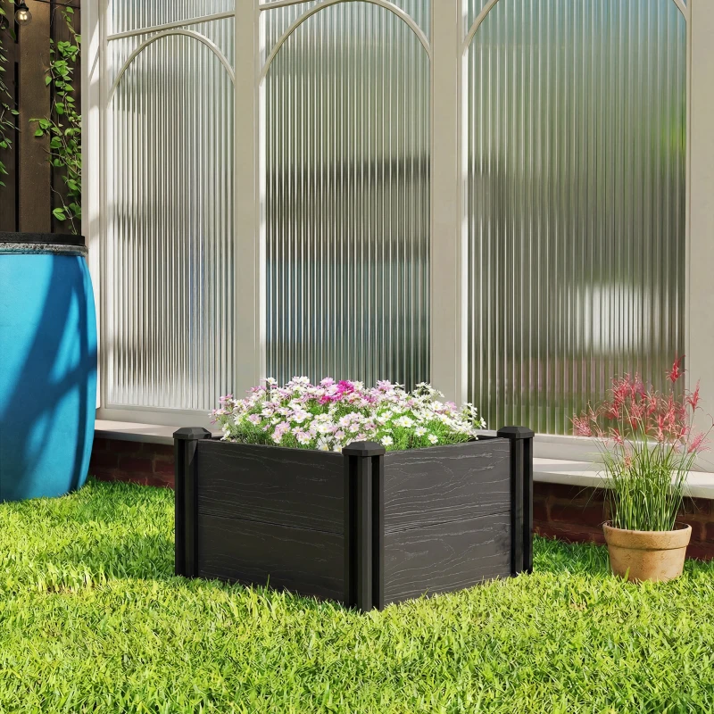Outsunny Vinyl Raised Garden Bed Kit, 2 x 2 x 1ft Modular Elevated Garden Box with Slotting Legs and Open Bottom, Dark Grey