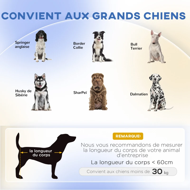 PawHut Canapé pour chien grand lit surélevé pour chien coussin lavable cadre en bois tissu polyester 98 x 67 x 25 cm bleu