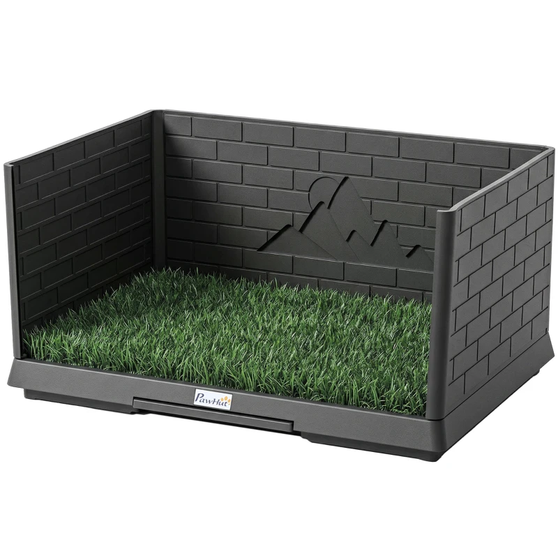 PawHut Inodoro para Perros con Césped Artificial 75x51x36,5 cm con Paredes Altas Bandeja Deslizante y Fácil de Limpiar Negro
