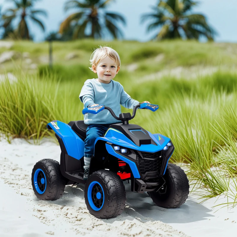 AIYAPLAY Quad elétrico para crianças, 3-6 km/h, farol LED, música, USB, para 3-8 anos, Azul