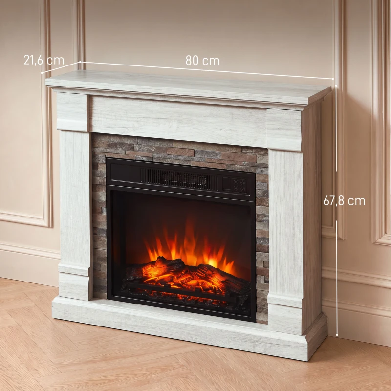 HOMCOM Dekorativer Elektrokamin 1800 W mit 3-stufiger Flammwirkung, Thermostat, Timer, Fernbedienung, Natur