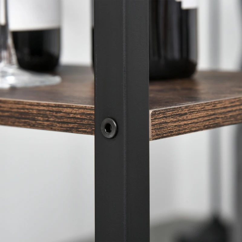 HOMCOM Bartisch-Set Stehtisch mit 2 Barhockern Essgruppe 3-teiliges Tischset Küchentresen mit Regale Spanplatte Stahl Rustikales Braun+Schwarz 109 x 60 x 100 cm