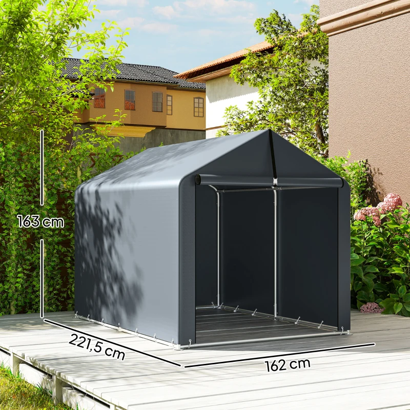 Outsunny Garagenzelt 2,2 x 1,6 m Wasserdicht Gerätezelt mit Rolltür Satteldach Stahlrahmen, UV-beständig Dunkelgrau