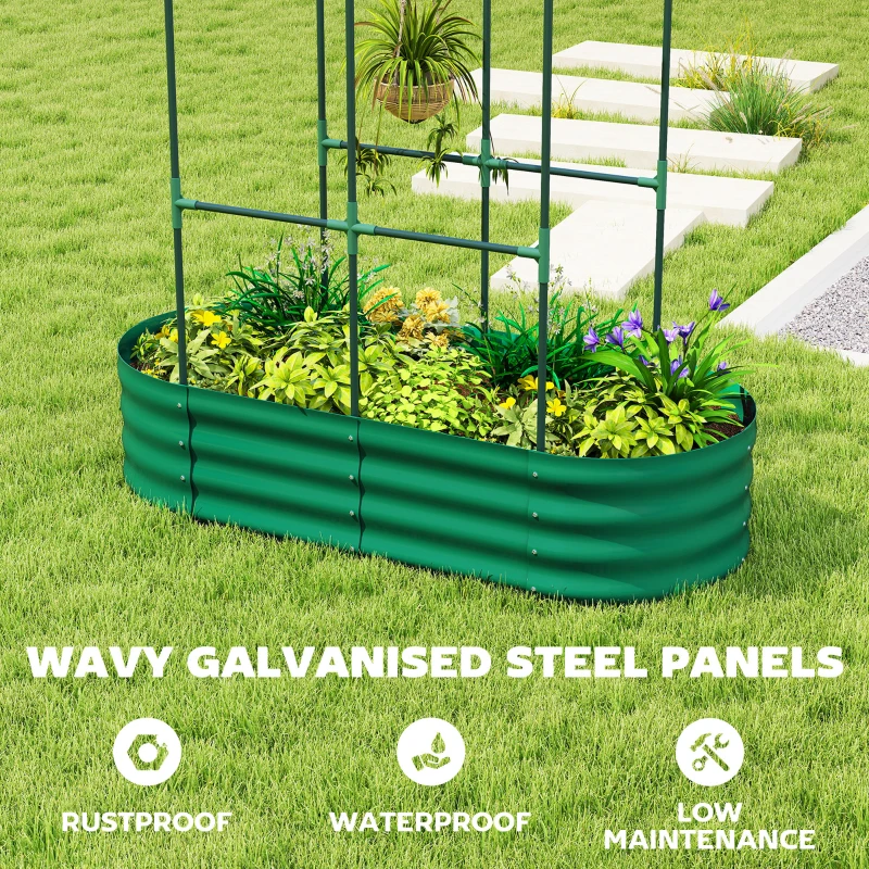 Outsunny Galvanised Raised Garden Bed with Arched Trellis, 4 x 2 x 4.6ft Metal Raised Bed for Garden with Open Bottom, Green