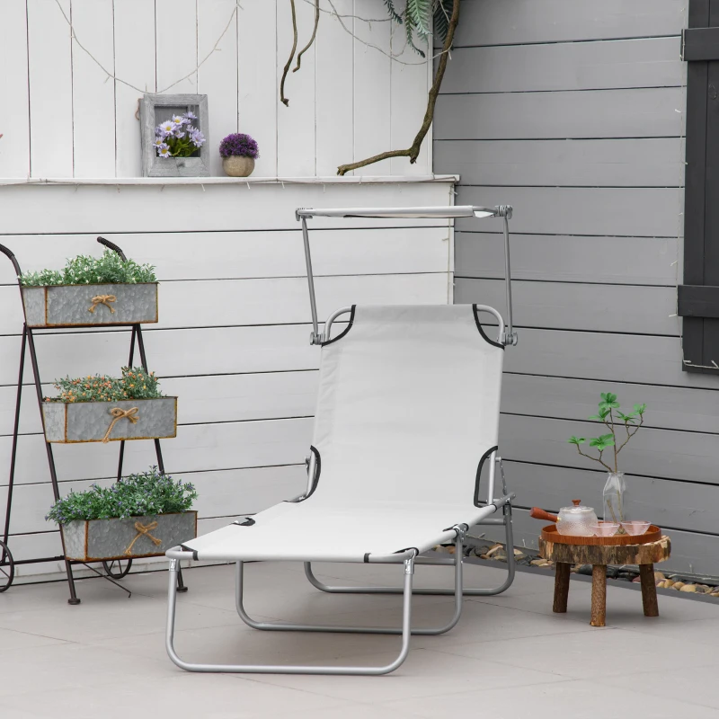 Outsunny Set de 2 Tumbonas de Jardín Reclinables con Toldo Desmontable y Respaldo Ajustable en 4 Niveles 187x58x36cm Gris Claro