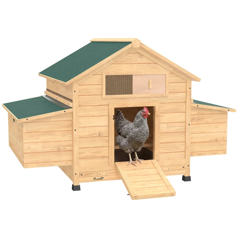 PawHut Poulailler en bois abri pour 2-4 poules toit ouvrant étanche & 2 pondoirs 150 x 100 x 96,5 cm jaune