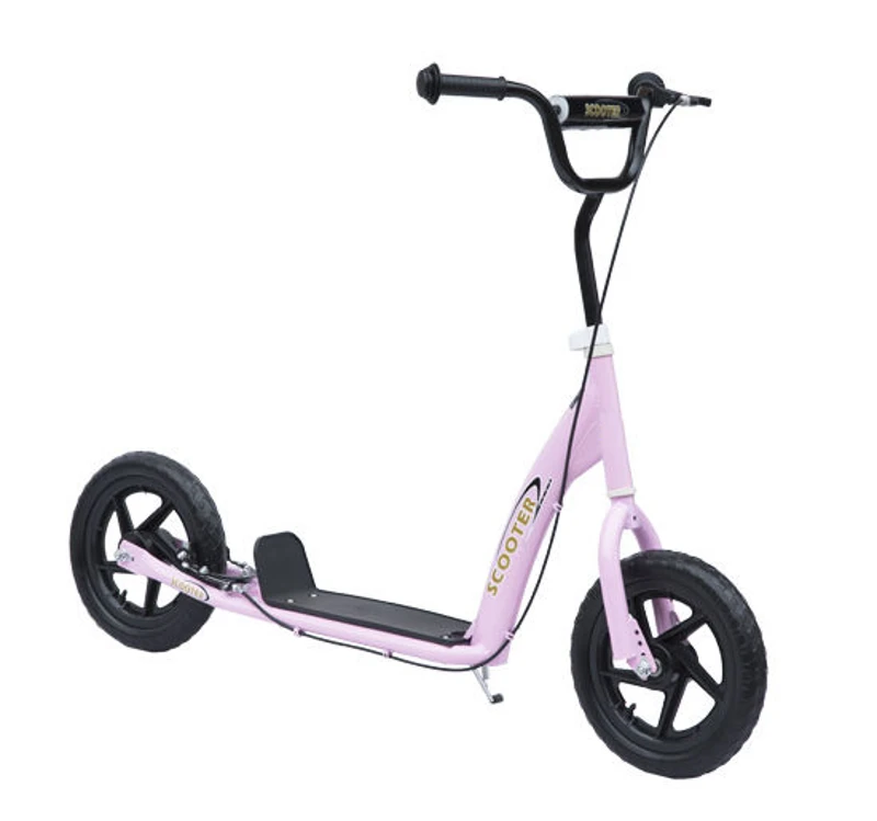 HOMCOM Kids Scooter Kick Scooter, with 12" EVA Tyres, Rear Brake, Big Wheels Scooter for 5-12 Years , Pink
