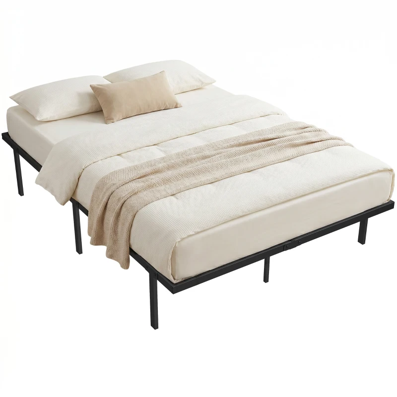 HOMCOM Bettgestell, 140 x 200 cm Metallbett mit Stauraum unter dem Bett, Metallgestell mit Lattenrost, kein Boxspring nötig