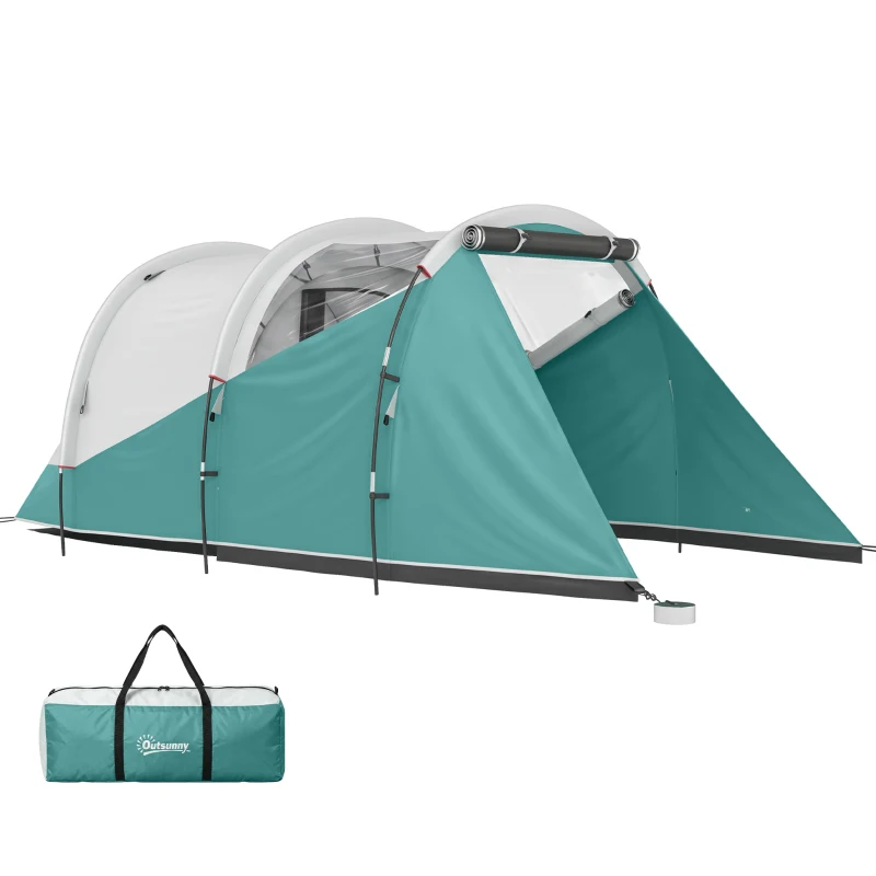 Outsunny Cort de Camping pentru 3 Persoane, Impermeabil, Tunel, cu Geantă de Transport, 460x260x190 cm, Verde