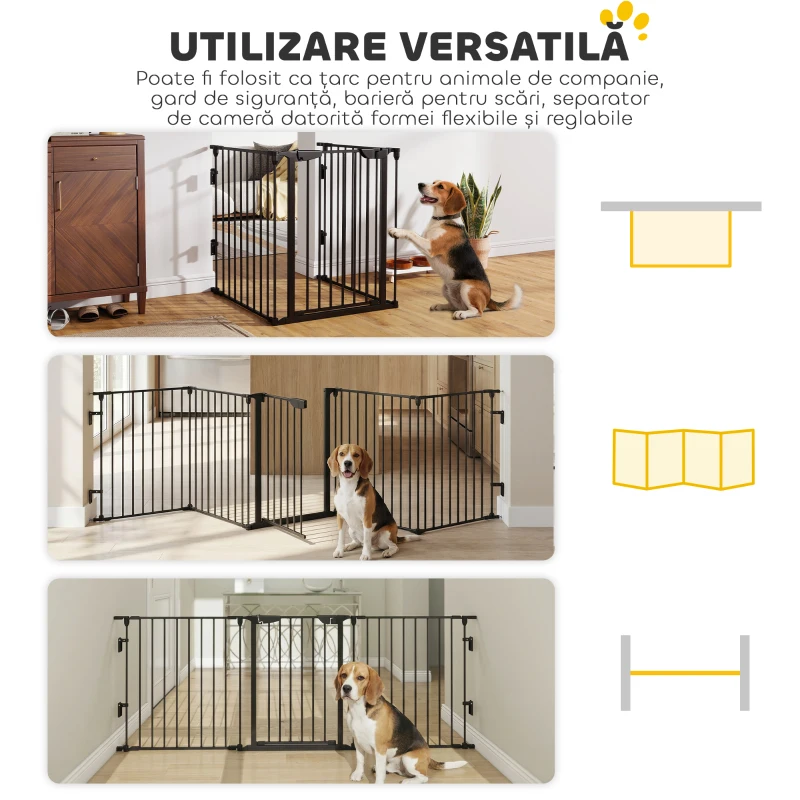 PawHut Poartă pentru câini de talie mică și medie pliabilă cu 5 panouri, din metal și plastic, 300x3x74,5 cm, negru