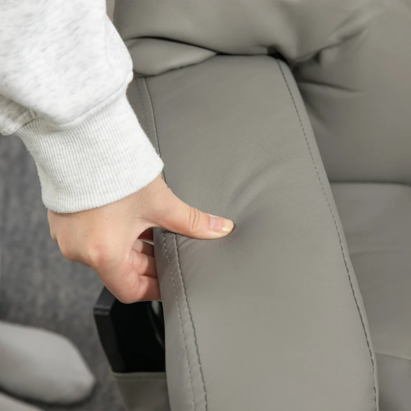 HOMCOM Poltrona Relax com Função de Massagem Poltrona para TV com Bolso Lateral Couro Sintético Cinza