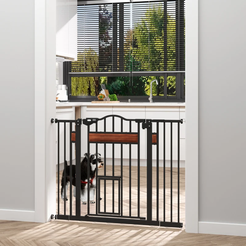 PawHut Poartă pentru câini de talie medie și mică cu închidere automată, 74-105x76,2 cm, negru