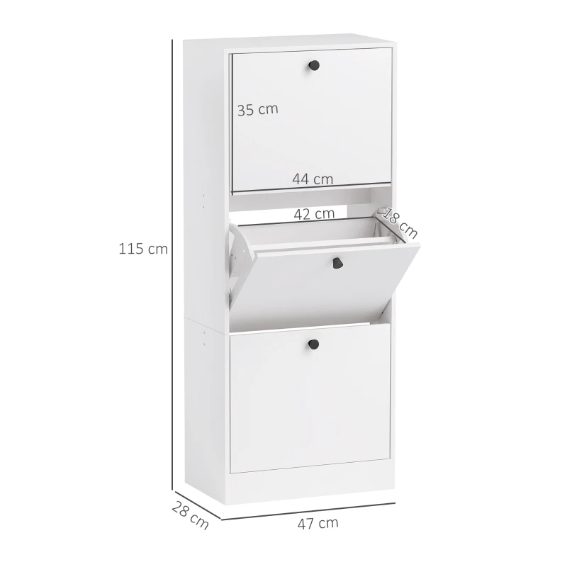 HOMCOM Schuhschrank, Schuhregal, 3 Klappfächer, verstellbar, Spanplatte, Weiß(m-3)