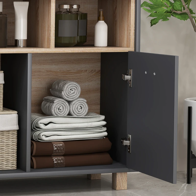 HOMCOM Móvel de arrumação para casa de banho, móvel de arrumação estilo moderno com compartimentos abertos e portas duplas