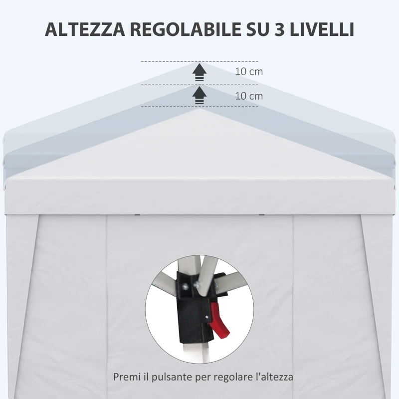 Outsunny Gazebo Pieghevole 3x3 m con Altezza Regolabile, con Design Pop Up e Finestre, Bianco