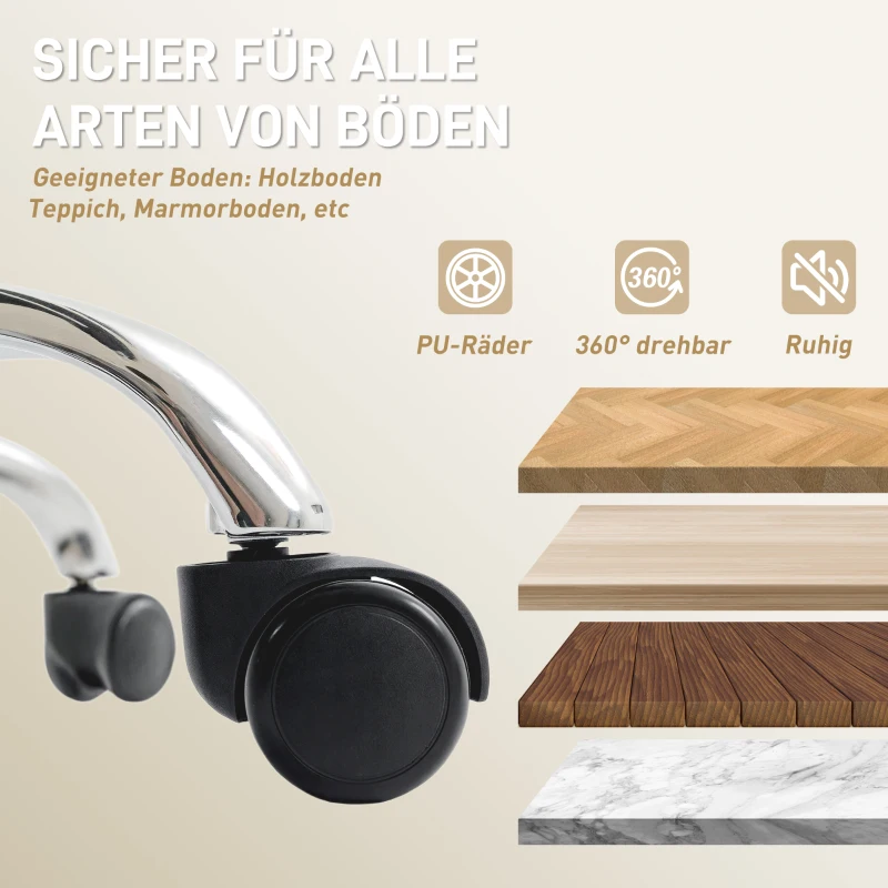 HOMCOM Ergonomischer Bürostuhl mit Fußstütze, Kunstleder-Bezug, rollbar, drehbar, Metall, Beige+Schwarz