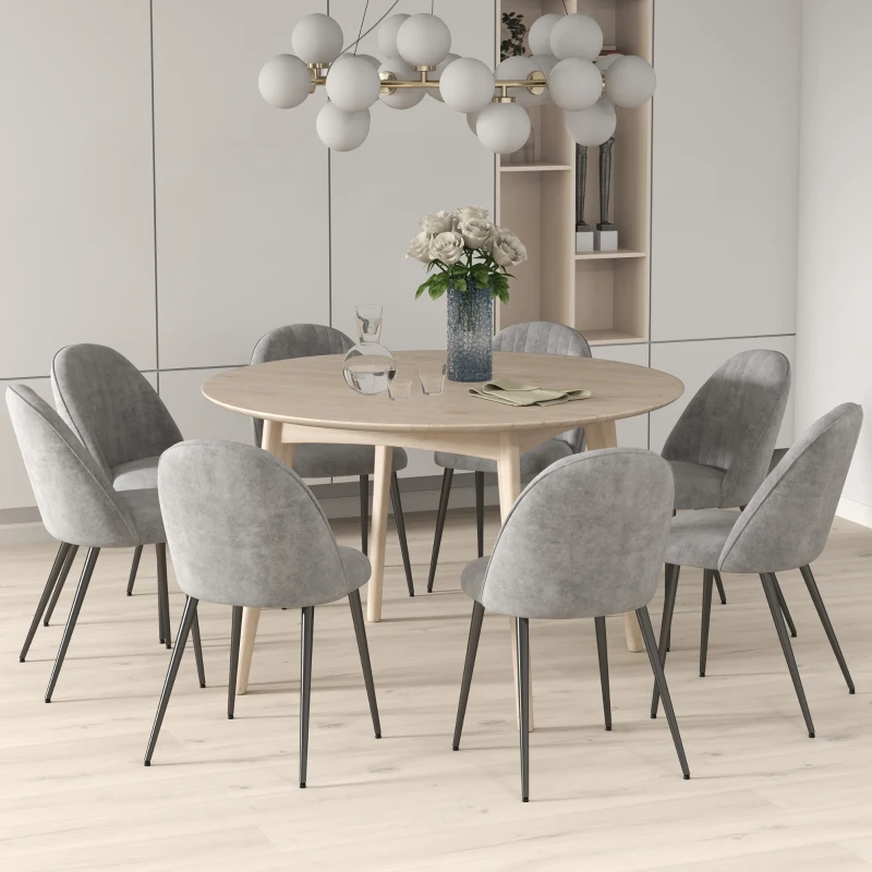 HOMCOM Pack de 8 Sillas de Comedor Modernas Sillas de Cocina Tapizada en Terciopelo con Respaldo Alto 50x52x83 cm Gris