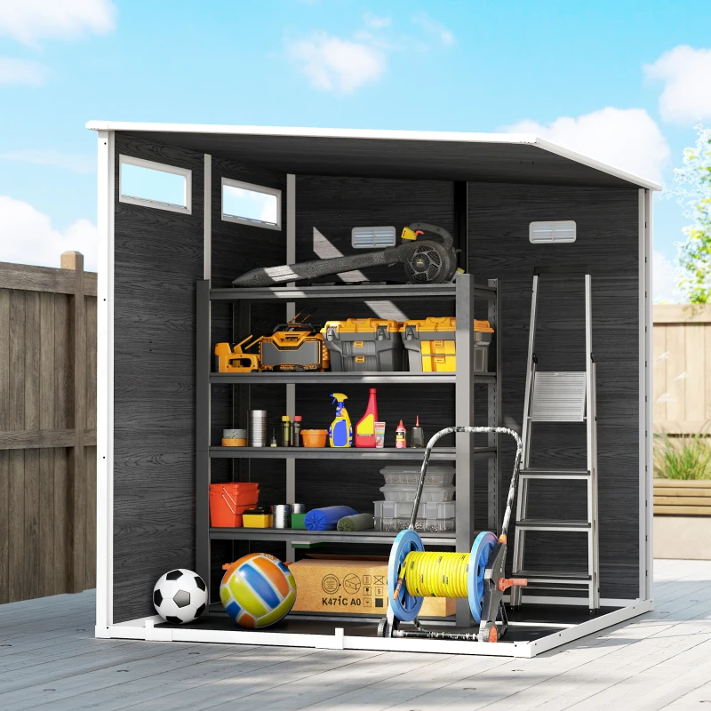 Outsunny Gerätehaus 2,89 m² Geräteschuppen mit Holzoptik 3 Fenster Belüftung Boden Schloss Handschuhe 182 x 182 x 196 cm