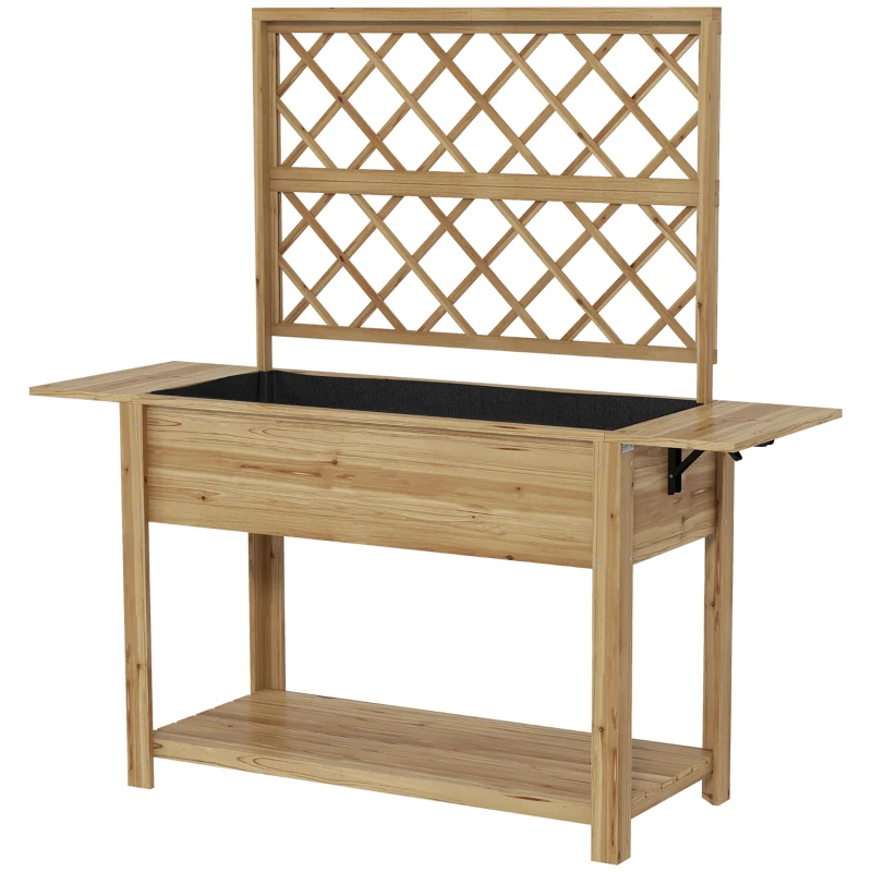 Outsunny Strat de Grădină Înălțat cu Grilaj pentru Plante, Jardinieră Înălțată cu Rafturi Laterale Pliabile, 243.5x192x195 cm, Gri