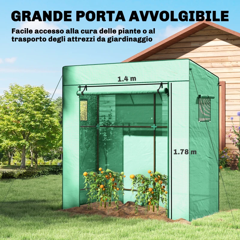 Outsunny Serra per Piante con 2 Finestre Laterali a Rete e Ingresso Avvolgibile, in PE e Acciaio, 196x77x197 cm, Verde