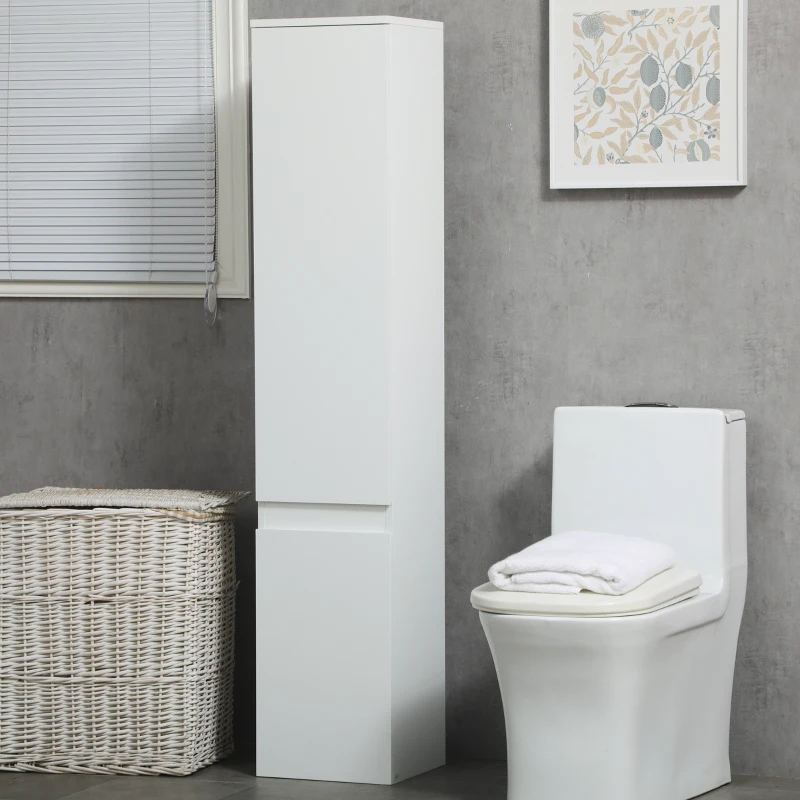 Kleankin Móvel Coluna Arrumação Casa de Banho 2 Armários 3 Prateleiras Reguláveis Estilo Contemporâneo 30x28x152,5 cm Branco