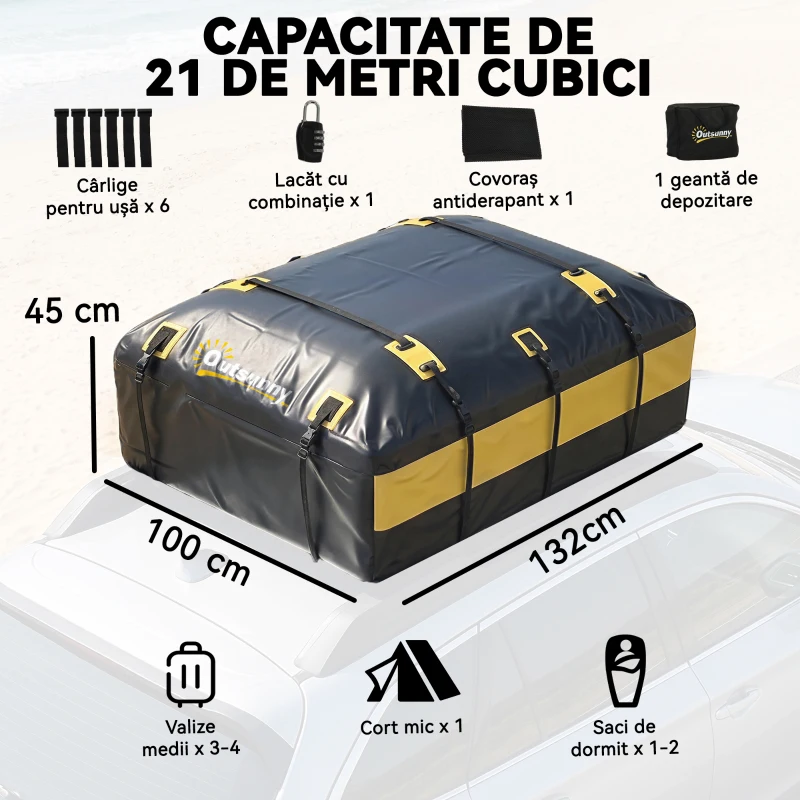 Outsunny Portbagaj de Plafon 595 Litri Impermeabil pentru Mașini, Galben
