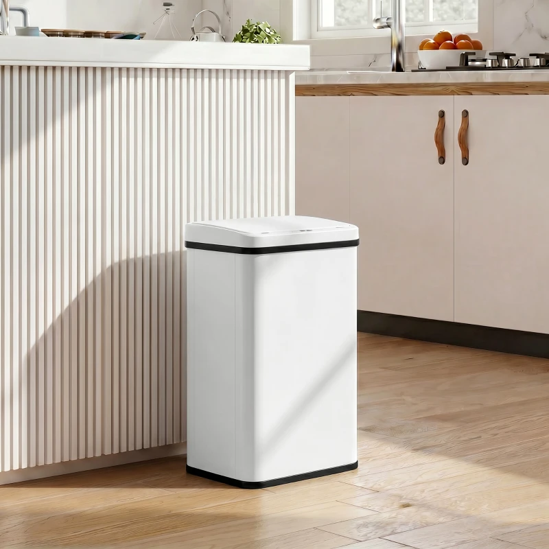 HOMCOM 40L Sensor Bin with Soft-Close Lid, Stainless Steel Automatic Touchless Motion Sensor Kitchen Bin, White