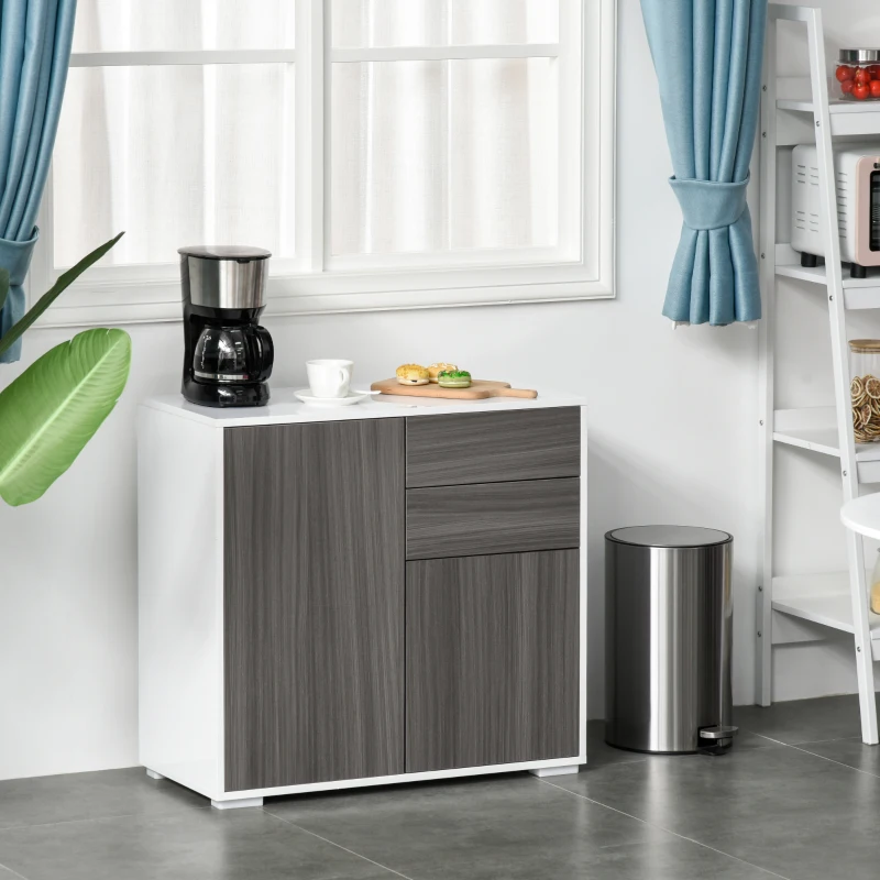 HOMCOM Aufbewahrungsschrank mit 2 Schubladen, 2 Türen, mit Kippschutz, für Wohnzimmer, Schlafzimmer, 79 x 36 x 74 cm, Weiß+Grau