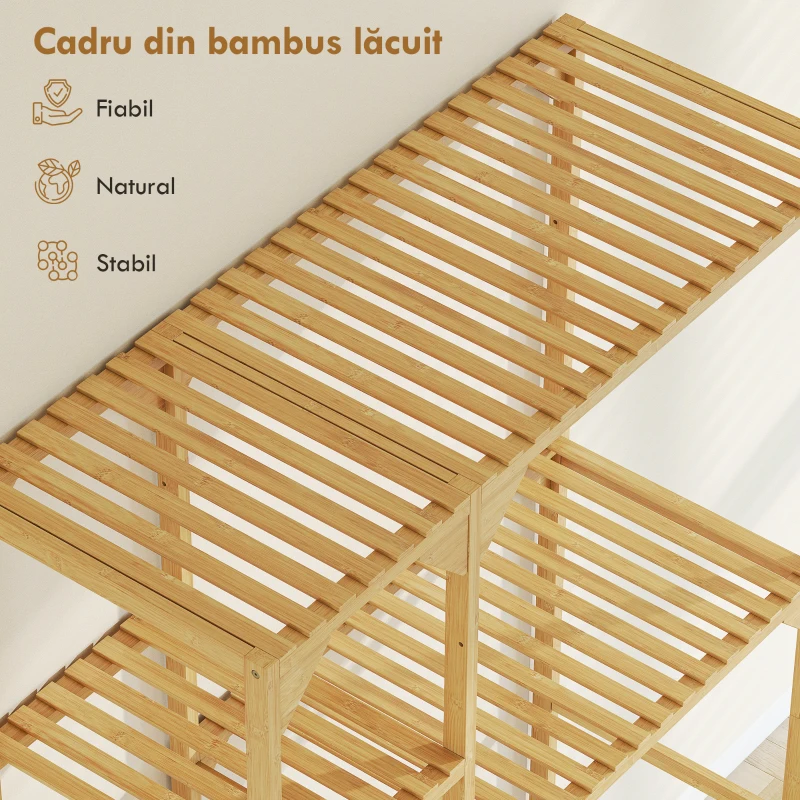 HOMCOM Dulap de deasupra Mașinii de Spălat din Bambus cu 7 Rafturi Reversibile, Dulap Compact cu Spațiu Reglabil, pentru Depozitare și Organizare, pentru Baie sau Spălătorie, 100x40x157 cm, Culoare Lemn
