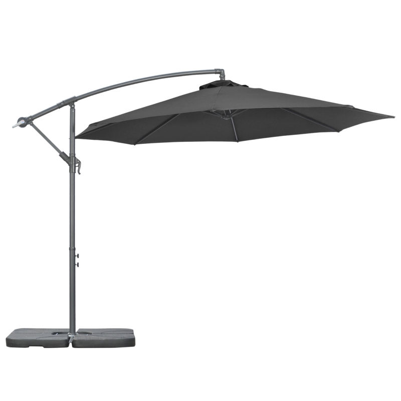 Outsunny 3(m) Garden Banana Parasol Cantilever Umbrella with Crank Handle, Cross Base, Weights and Cover for Outdoor, Hanging Sun Shade, Black