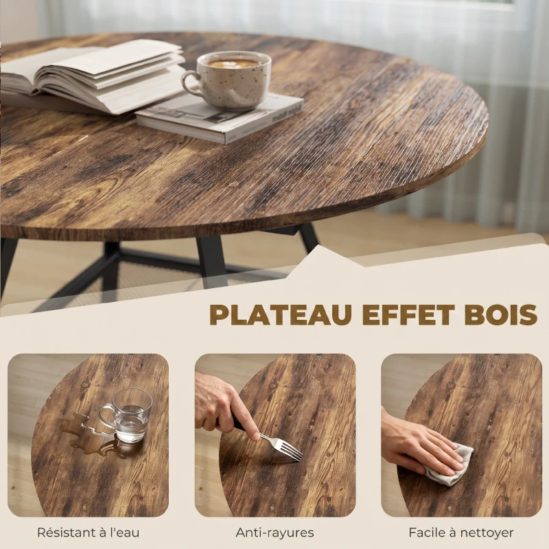 HOMCOM Table à manger ronde pour 4 personnes, Ø 100 x 76 cm, table de cuisine avec large plateau et étagère, brun rustique