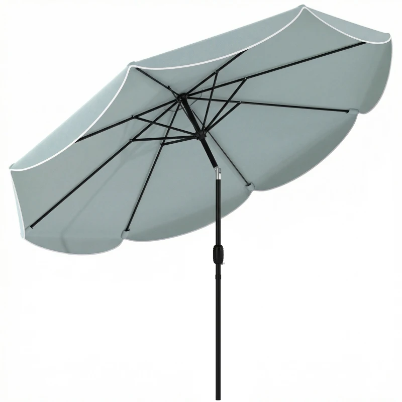 Outsunny Parasol de Jardin Extérieur Rond Inclinable à 3 Positions avec 8 Baleines et Volant, Φ265 x 235 cm, Bleu