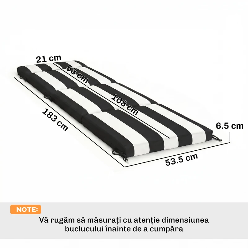 Outsunny Set de 2 Perne Șezlong Hidrofuge, 183x54cm, Alb,Negru