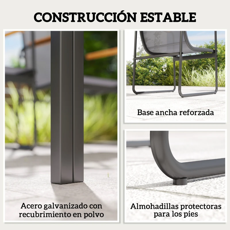 Outsunny Conjunto de Mesa y Sillas Jardín con Mesa de Vidrio Templado y 6 Sillas Transpirables para Terraza Patio Gris
