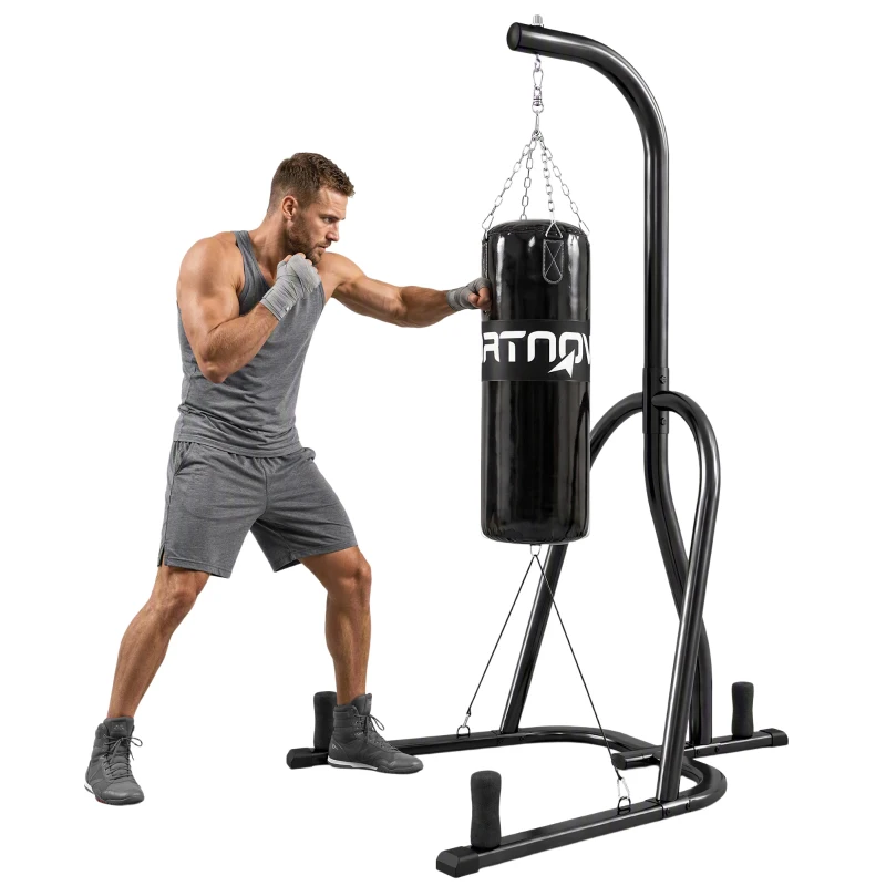 SPORTNOW Soporte para Saco de Boxeo Independiente con Saco Cuerda Elástica y Cadena 360° de Acero Negro